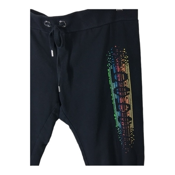 BEBE Black Rainbow Pull On Cropped Jogger Shorts size Large - Picture 3 of 7